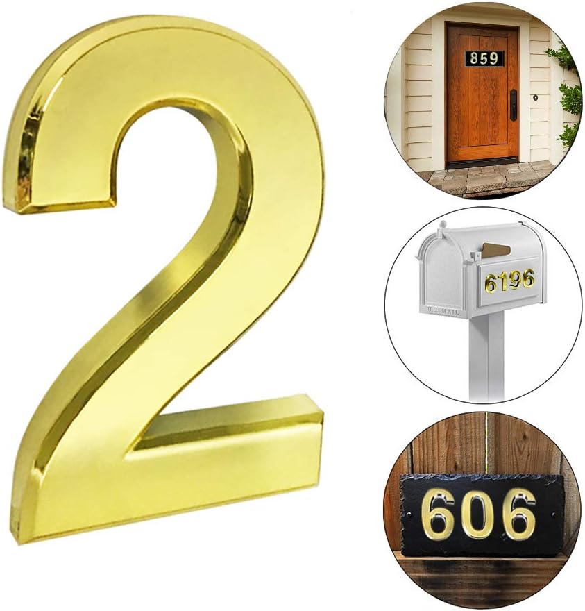 2 pcs Mailbox Numbers 2,3D Golden Metal SelfStick Door