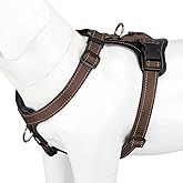 Plutus Pet Adjustable No Pull Dog Harness with Leather Accents, Heavy Duty Reflective Nylon Vest for Training, Hiking, Easy Walk Harness for Small, Medium, Large Dogs (Chocolate, M)