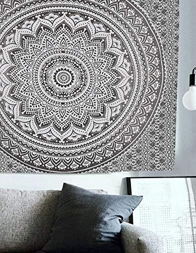 Tapestries - Popular Handicrafts Tapestry Wall Hanging Hippie Ombre Mandala Bohemian Hippy Psychedelic Design Indian Tapestries Bedspread 30 x 40 Inches (76 x 101 cms), Black Grey