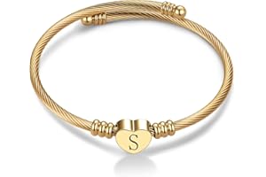 Chili Jewelry Women Gold Plated Heart Initial A-Z Letter Cuff Bracelets Expandable Stainless Steel Birthday Jewelry