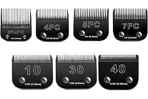 Audoc 10 Blades Dog Grooming Blades Compatible with Andis/Oster A5/Wahl KM-10 Series Dog Clippers,Detachable Clipper Replacement Blade,Black (7PCS #10+30+40+3FC+4FC+5FC+7FC)