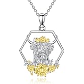 AINFQY Highland Cow Necklace for Women 925 Sterling Silver Cute Animal Highland Cow Pendant Jewelry Gift