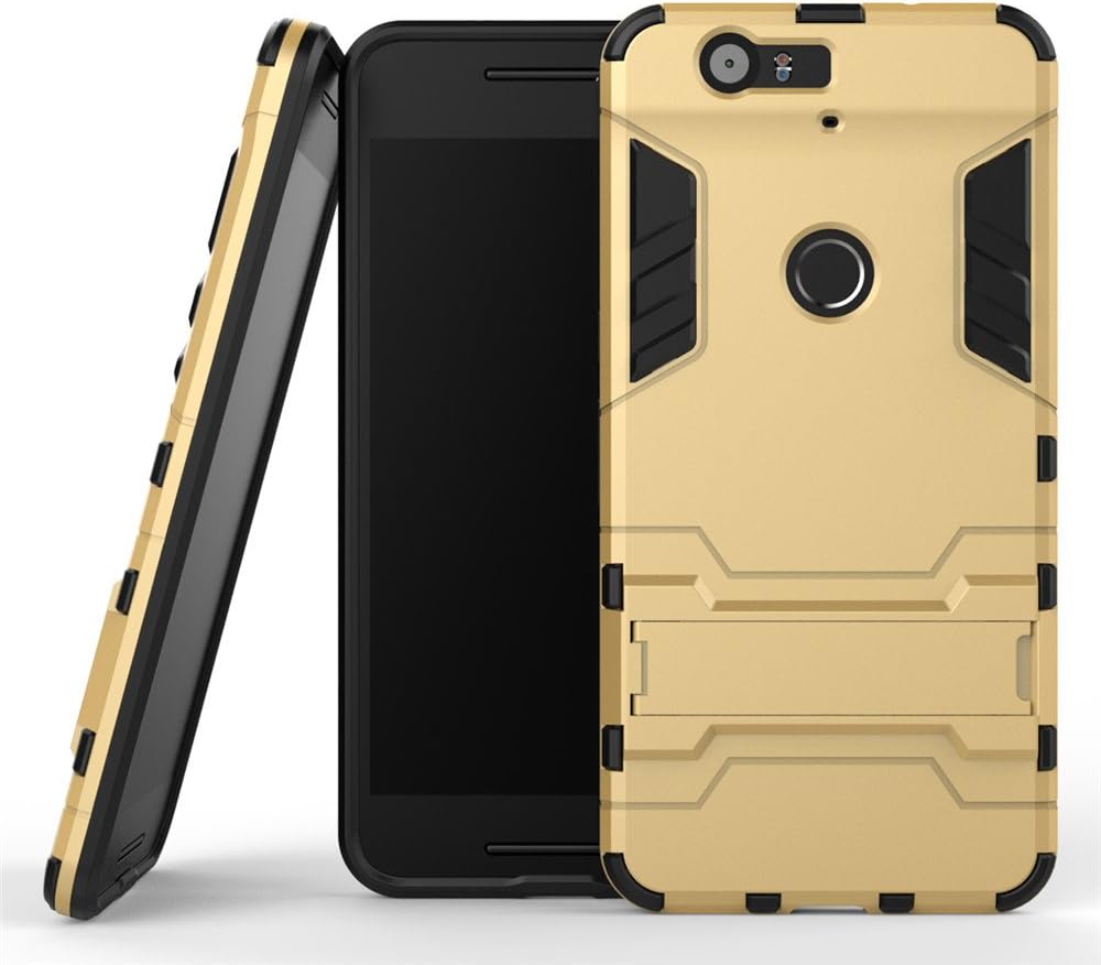 Google Nexus 6P Case , Milogo [Heavy Duty] [Shock-Absorption] [Kickstand Feature] Hybrid Dual Layer Armor Defender Protective Case Cover for Huawei Google Nexus 6P (Kickstand Series Gold)