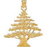 Middle Eastern Jewelry Textured 14k Yellow Gold Lebanese Cedar Tree Charm Pendant