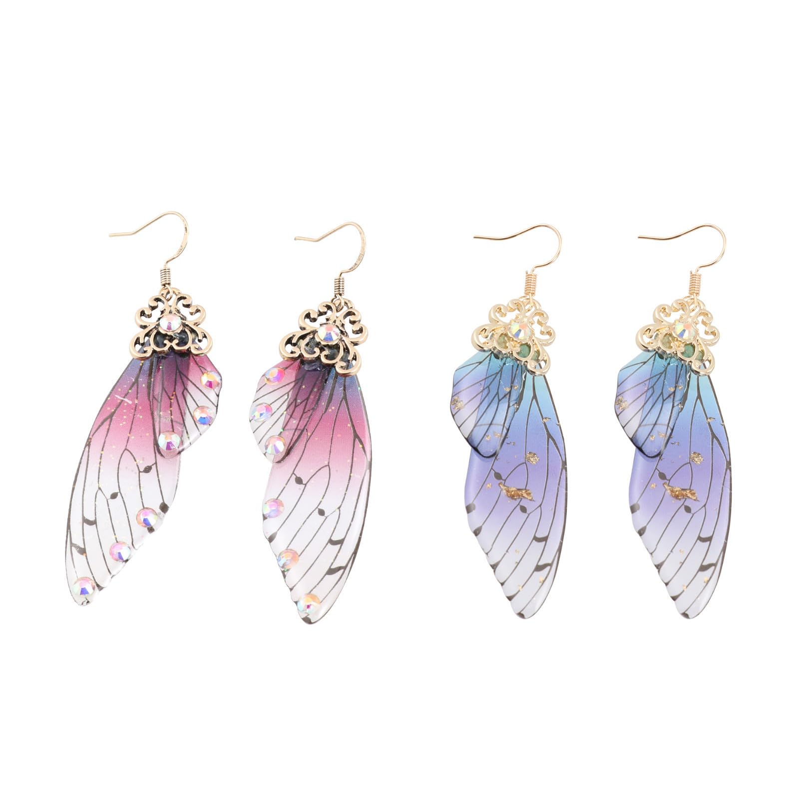 Holibanna Butterfly Jewellery 2 Pairs Fairy Wing Drop Earrings Lightweight Dangle Earrings Bridal Accessories for Women