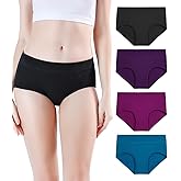 wirarpa Women's Underwear Cotton Mid Waisted Ladies Panties Full Coverage Briefs 4 Pack (Regular & Plus Size)