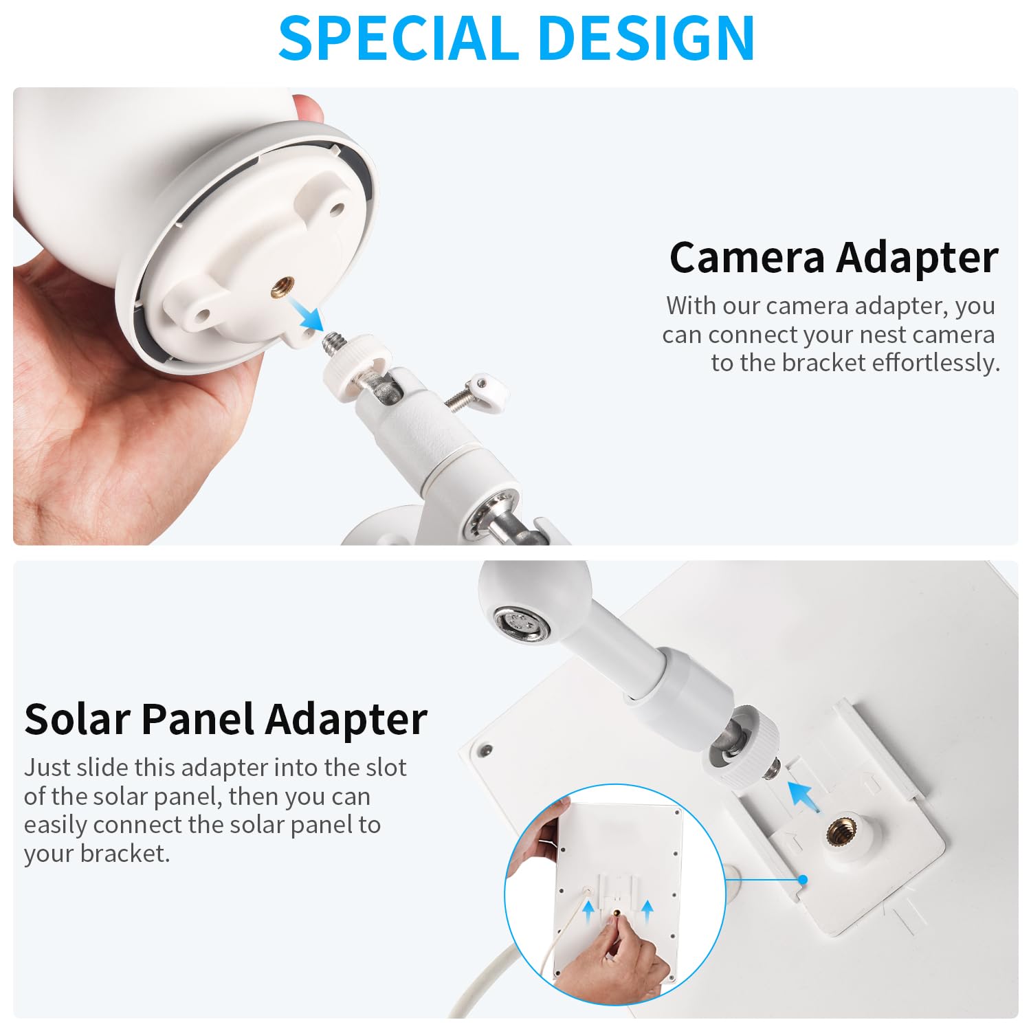 wochel 2-in-1 Wall Mount for Google Nest Cam Outdoor Camera and Solar Panel, 360° Adjustable Angle Provides A Better View for Solar Panel (White)