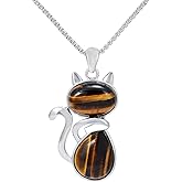 TUMBEELLUWA Stone Pendant Cat Healing Crystal Necklace Animal Energy Chakra Amulet Handmade Jewelry for Women