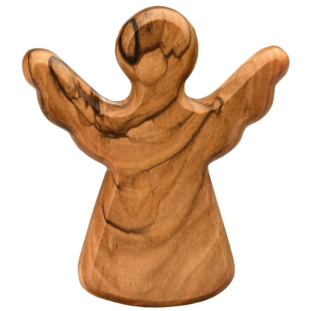 KASSIS Olive Wood Guardian Angel Hand Comforter & Lucky Charm – Handcrafted Religious Angel Figurine from Bethlehem – Christian Keepsake & Gift for Baptism, Communion & Confirmation and More