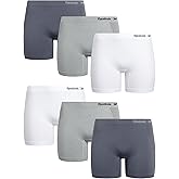 Reebok Boyshort Underwear for Women - 6 Pack Seamless Boy Shorts Panties for Women (Sizes: S-XL, Extended Plus Size: 1X-3X)
