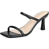 Goderci Kitten Heels for Women Two Strap Mules Mid Square Open Toe Slip On Heeled Sandals