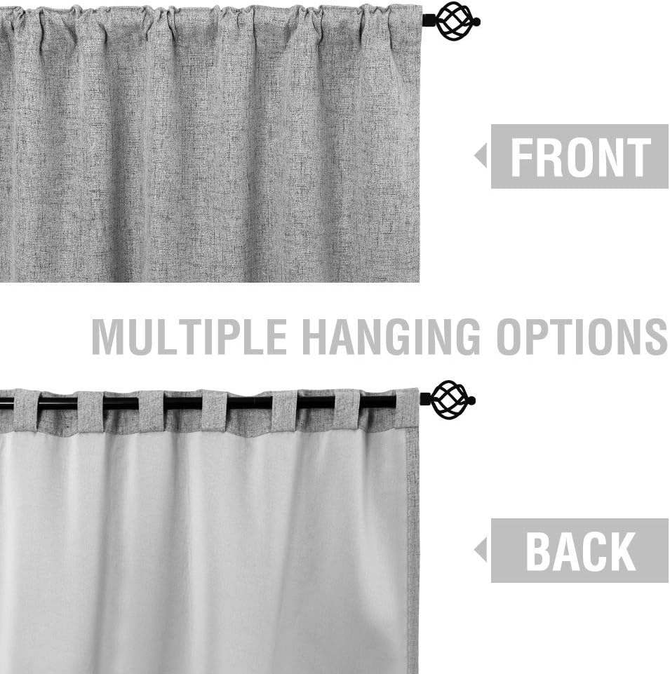 Grey Blackout Curtains for Bedroom Linen Textured Drapes Thermal Insulating Heavy Duty Room Darkening Curtain Set Rod Pocket Back Tab Style Living Room Kitchen Window Treatment 2 Panels 95 inch Long: Kitchen & Dining
