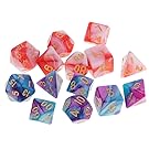 FITYLE 14Pcs Polyhedral Dice Double-Color D20 D12 D10 D8 D6 D4 for D&D RPG MTG Party Games Purple Pink