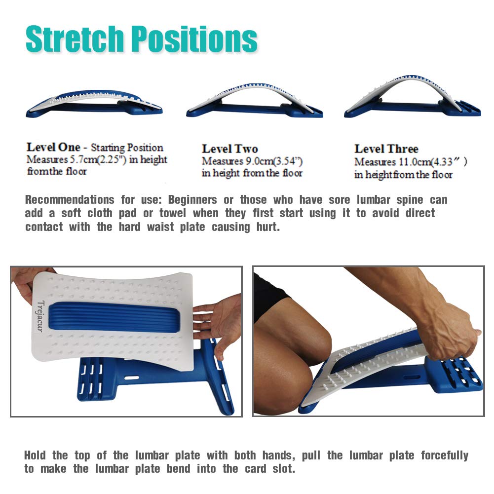 Back Stretcher, Lumbar Stretching Device with Massager for Upper and Lower Back Pain Relief, Lumbar Traction Supports (Blue,White): Industrial & Scientific