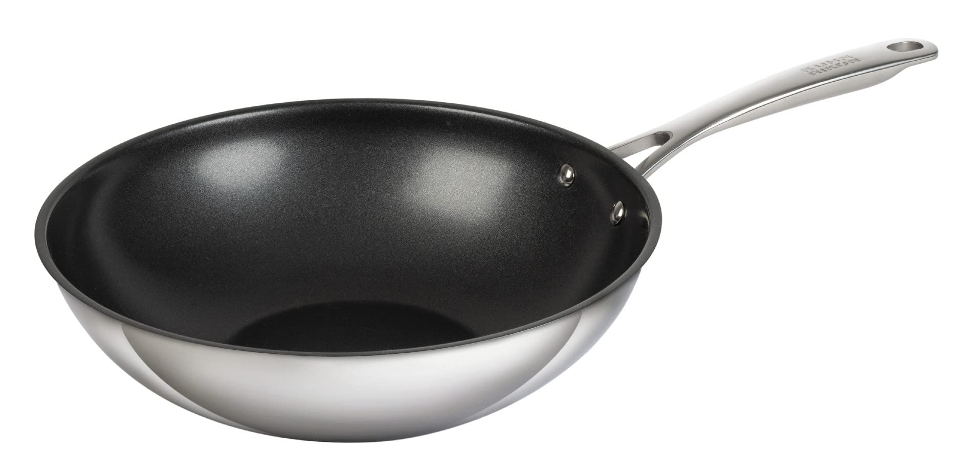 Kuhn Rikon Allround Non-Stick Wok, 24cm. Triple Layer Non-Stick Coating. 18/10 Stainless Steel. Suitable for All Hobs (Including Induction). Riveted Stay-Cool Handle. Oven Safe & Dishwasher Proof