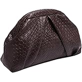 OYOANGLE Women's Minimalist Woven Leather Clutch Purses Textured Kiss Lock Pleated Vintage Evening Handbags