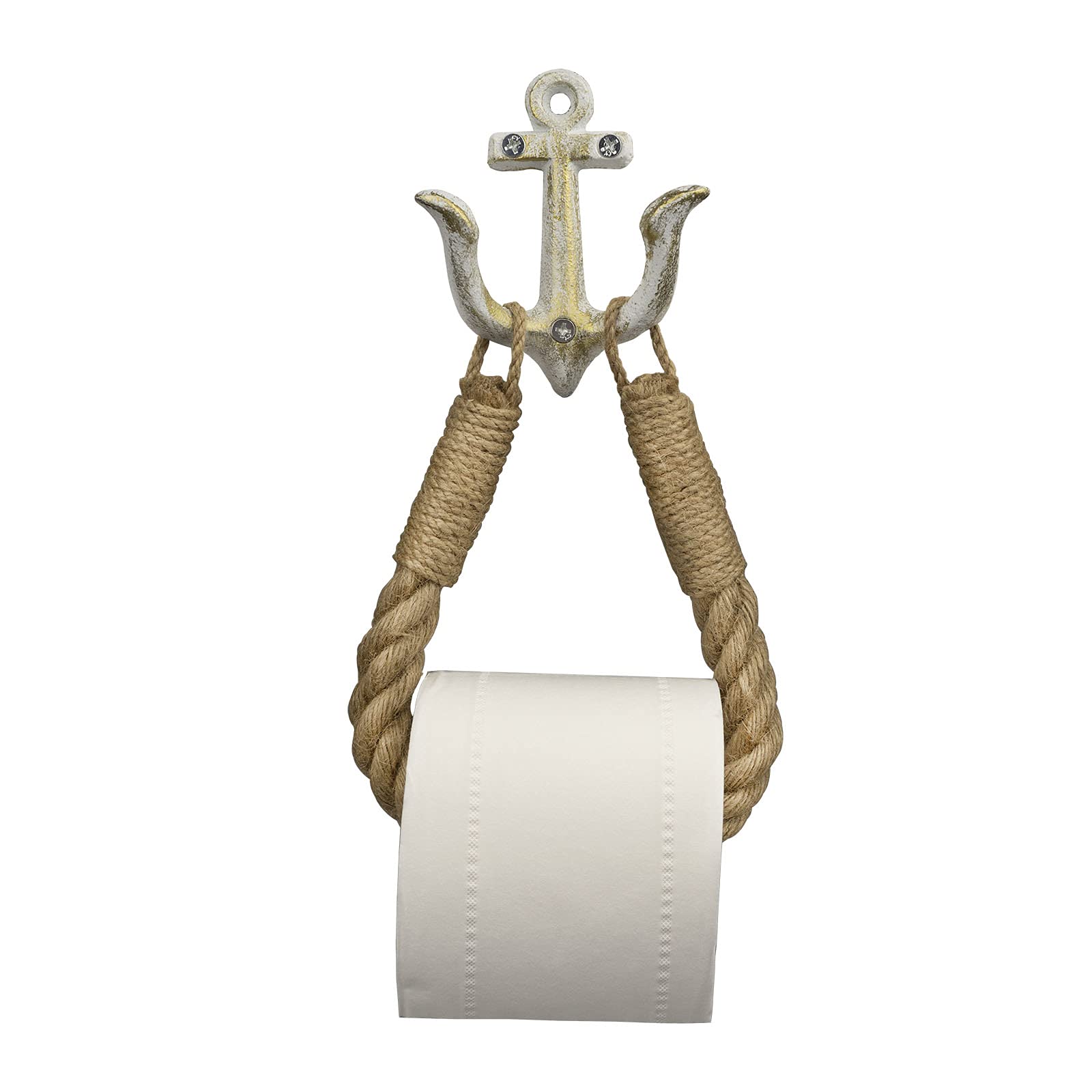Vintage Toilet Paper Holder Rope Towel Rail Industrial Rope Toilet Bathroom with Drilling (White)