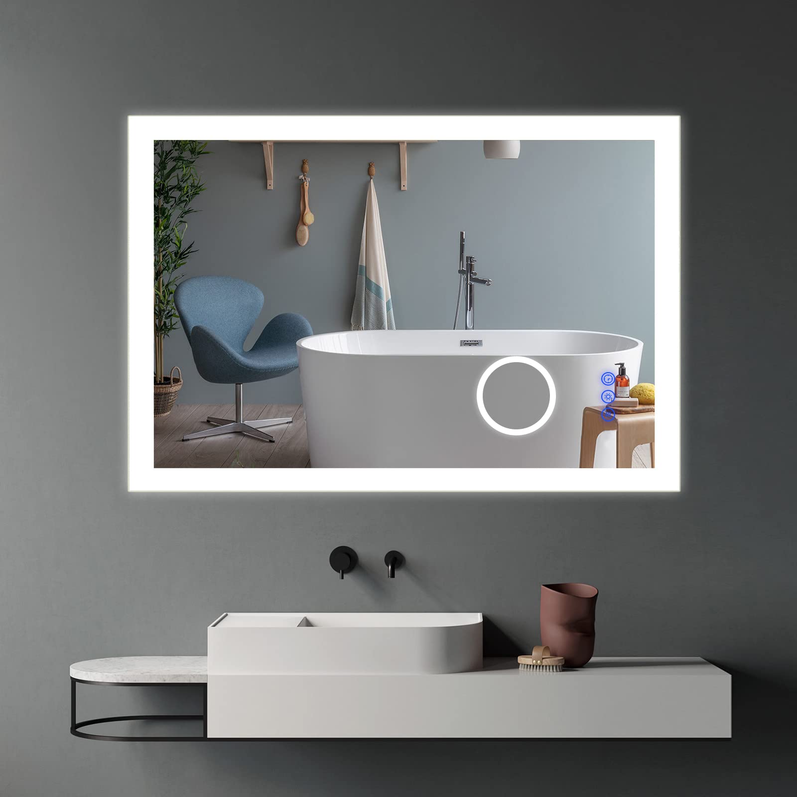 Ruinnykai-Espejo-de-bano-con-retroiluminacion-LED-Espejo-antivaho-para-Maquillaje-con-Lupa-de-3-Veces-Interruptor Ruinnykai-Espejo-de-bano-con-retroiluminacion-LED-Espejo-antivaho-para-Maquillaje-con-Lupa-de-3-Veces-Interruptor