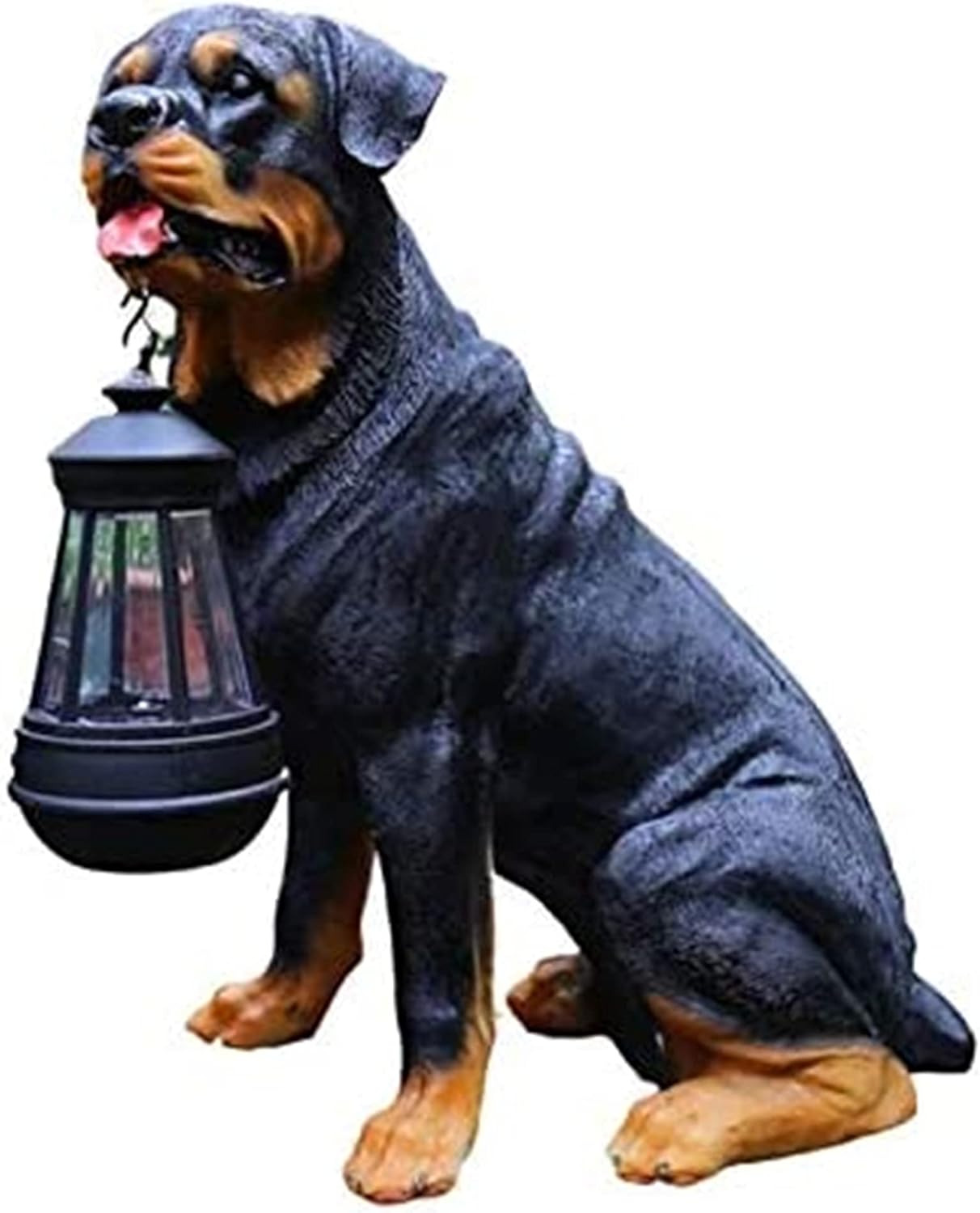 Garden Dog Statue, Outdoor Ornament with Solar Light, Resin Rottweiler