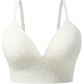 Kniffi Womens V Neck Wireless Bra Ribbed Seamless Bralette Padded Everyday Bras