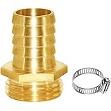 Joywayus 5/8" Barb x 3/4" Male GHT Thread Hex Brass Garden Water Hose Pipe Connector Copper Fitting with Stainless Clamp Hous