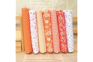 LABRICIYON Cotton Fabric Squares for Quilting, 10 x 10 inches, 7 Pieces, Floral Dot Pattern (Orange)