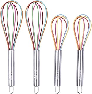 Webake Schneebesen Silikon Set Ballonschneebesen aus Silikon und Edelstahl, Rührbesen für Kochen und Backen in Bunten Farben Länge 25,5cm (Groß) 22cm (Klein) 4 Stück