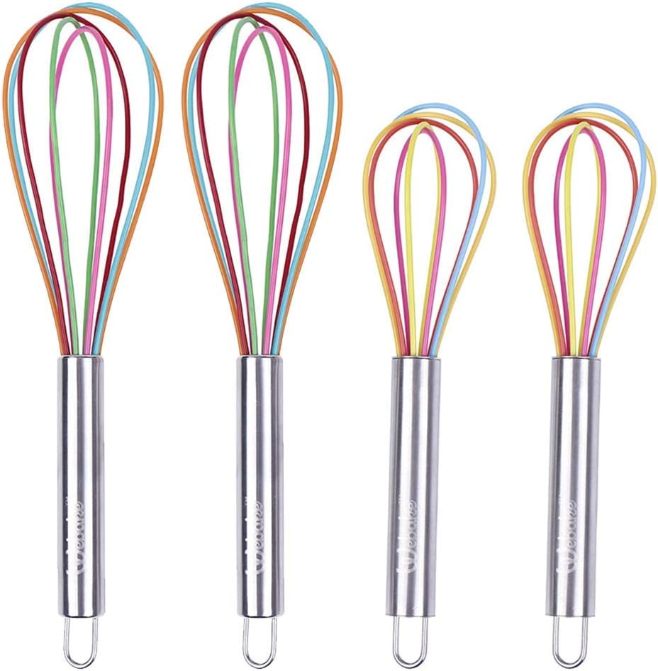 Webake Schneebesen Silikon Set Ballonschneebesen aus Silikon und Edelstahl, Rührbesen für Kochen und Backen in Bunten Farben Länge 25,5cm (Groß) 22cm (Klein) 4 Stück