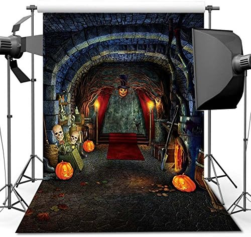 ANVOT Photography Backdrop, 5x7 ft Terror Castle Pumpkin Lantern Backdrop For Studio Props Photo Backdrop