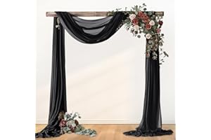Loopiske 2 Panels Black Wedding Arch Draping Fabric 29" × 6.5 Yards Sheer Backdrop Curtains Chiffon Drapery for Wedding Ceremony Birthday Party Indoor Ceiling Decor