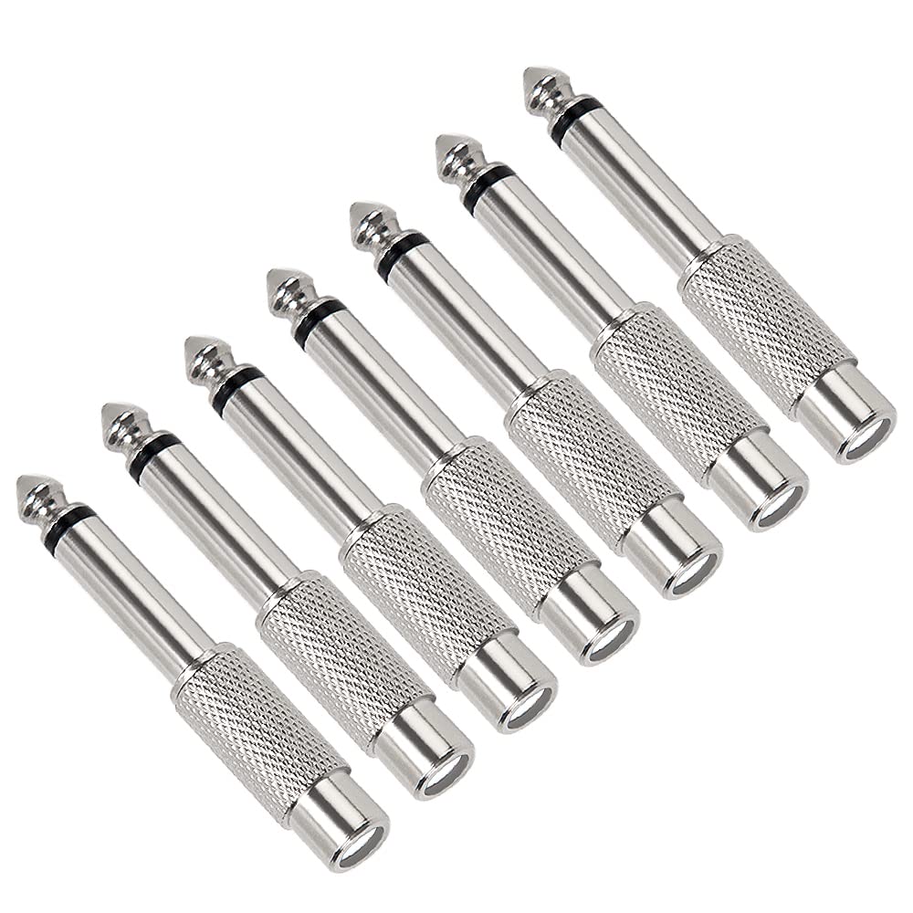 KUOQIY 7 PCS RCA Female to 6.35mm (1/4 inch) Male Audio Adapter, 6.35mm Male Mono TS Jack Plug to RCA Female Interconnect Audio Adapter, Nickel Plated