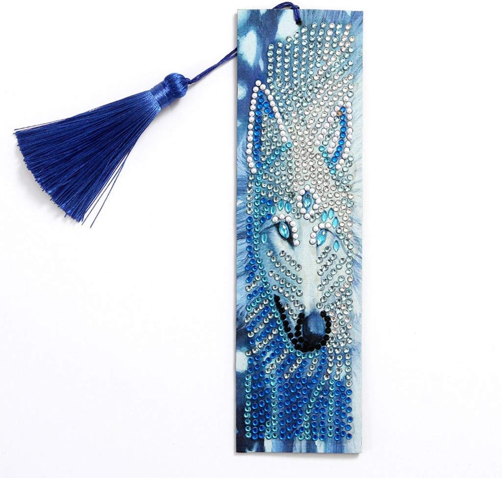 Ecurson 5D DIY Bookmarks Diamond Painting Kits Full Drill Special Shape Diamond Painting Leather Tassel Bookmark for Art Craft Kids Adult Beginners Home Wall Decor, Wolf Pattern
