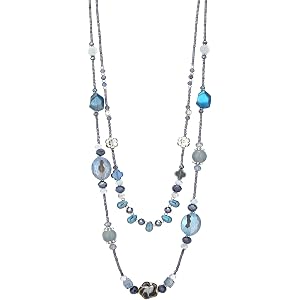 FULU AUTUMN Long Layered Beaded Necklaces for Women Statement Double Bead Strand Ceramic Flower Boho Jewelry Gifts for Mom