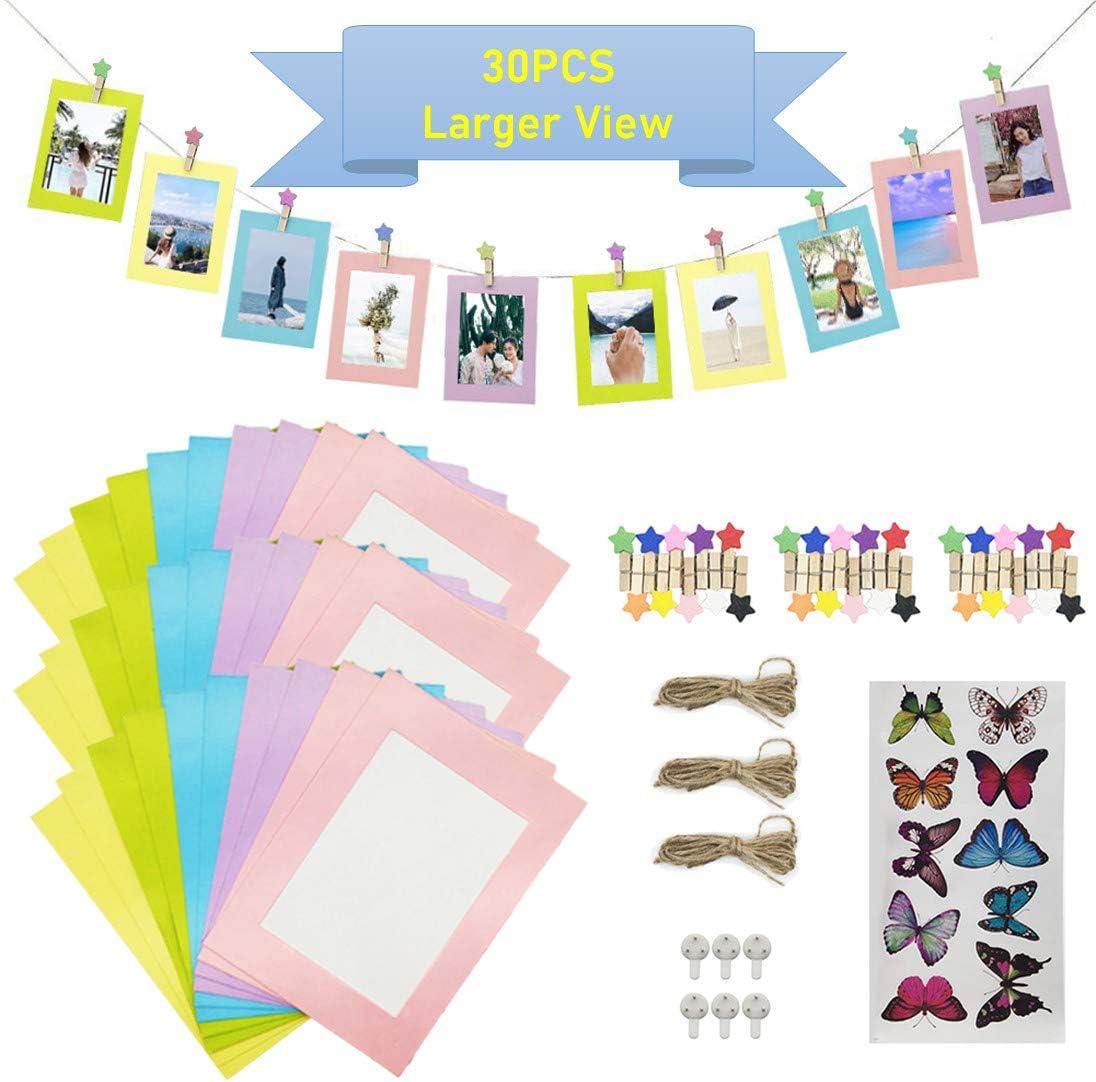30PCS DIY Paper Photo Frames 4“x6” Multicolor New Full View Size Wall Deco Picture Mat Frames for Christmas Party Home College Office with 30pcs Star Clips and Ropes
