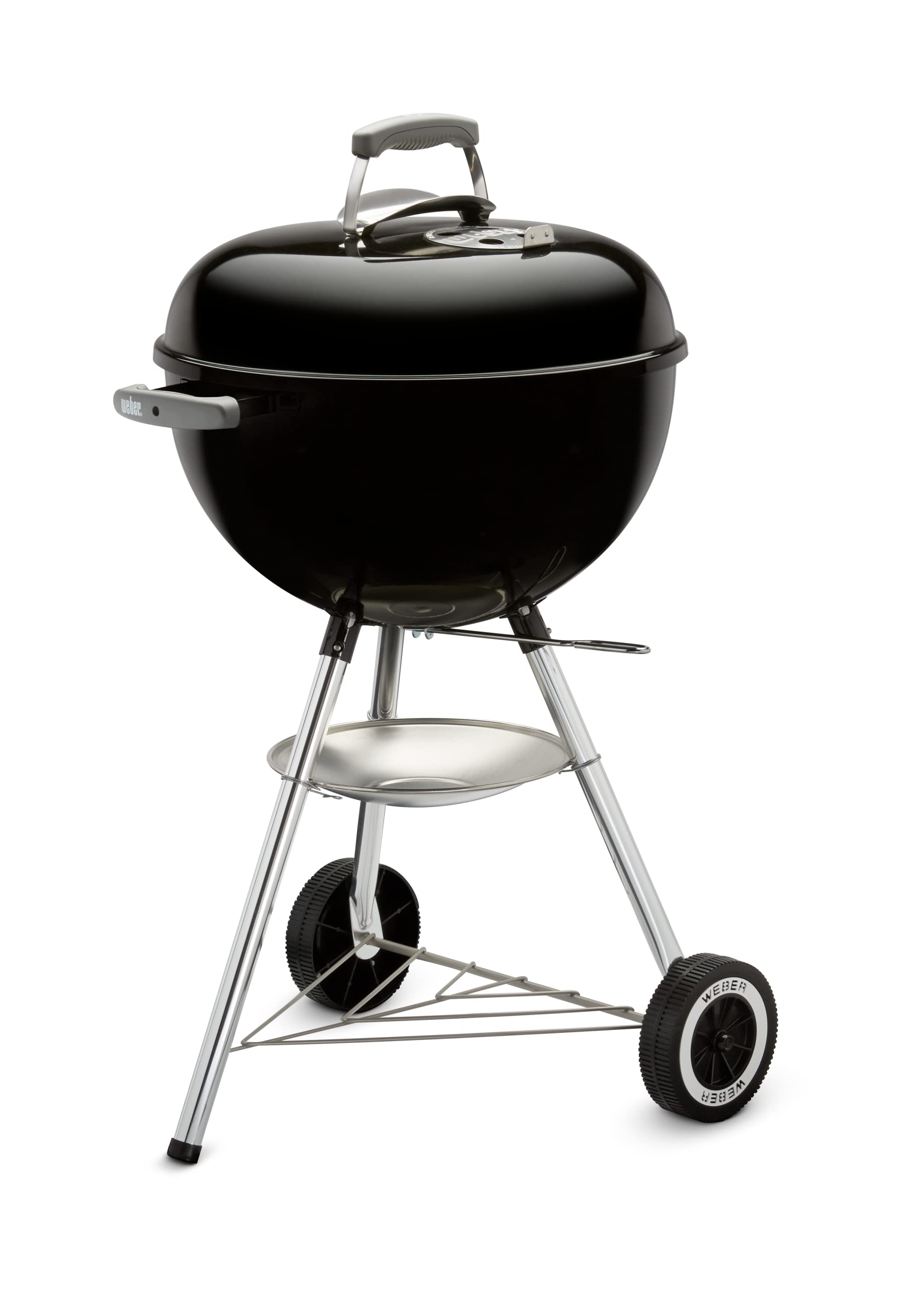 Weber Classic Kettle Holzkohlegrill/Porzellanemaillierter Deckel und Kessel, 47 cm Grillfläche, One-Touch-Reinigungssystem, Deckelthermometer, Dreibein-Ständer und Räder, Schwarz
