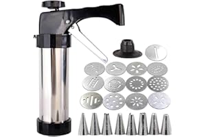 Cookie Press Gun, TEEPAO 13 Stainless Steel Disc Shapes Spritz Cookie Maker Kits and 8 Piping - Versatile, Reusable, for Chri