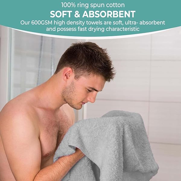 KAHAF COLLECTION PACK OF 6 BATH TOWELS 27 X 54 INCHES, 100% COTTON, LARGER & LIGHTER WEIGHT, QUICKER TO DRY, SUPER SOFT AND ABSORBENT, PERFECT FOR BATHROOM (LIGHT GREY, PACK OF 6 (27”X54”))