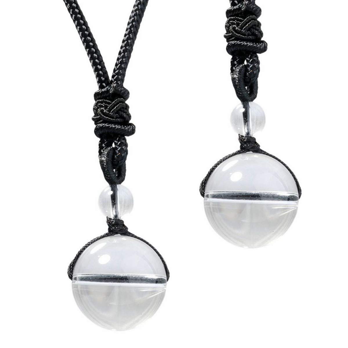 mookaitedecor Healing Crystal Round Stone Bead Pendant,Semi Precious Gemstone Necklace Adjustable for Men Women,Rock Quartz