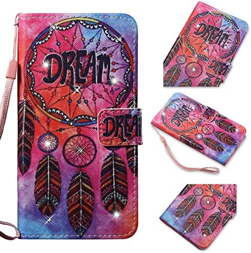 iPhone 8 Plus Case, iPhone 7 Plus Case, Easytop Luxury Bling Design PU Leather Case Wallet Flip Cover Case with Hand/Wrist Strap Built-in Card Slots &amp; Stand Magnet Closure (Dream Catcher)