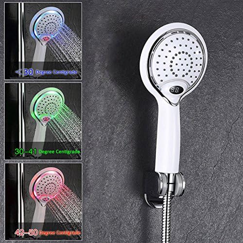 3 Colors LED Temperature Control LCD Display Waterpower Shower Head for Baby Pregnant Women Elder #White
