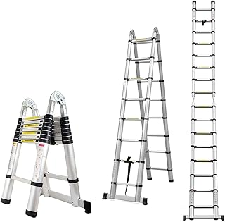 5m (2,5+2,5) Aluminium Mehrzweckleiter Teleskopleiter Ausziehbar Leiter Klappleiter Anti-Rutsch Stufen Multifunktionsleiter Trittleiter 150KG Belastbarkeit