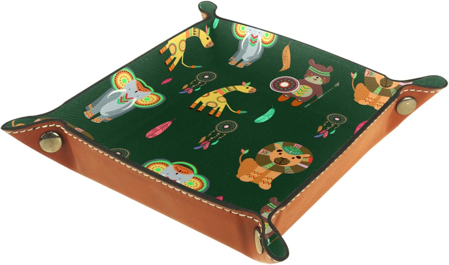 Kleine Aufbewahrungsbox,Herren-Valet-Tablett,Hirschlöwe,Leder Catchall