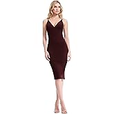 Dress The Population Womens Lyla Plunging Sleeveless Fitted Midi Sheath Dress