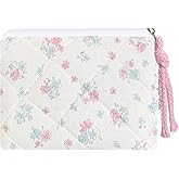 Modacarry Cotton Quilted Floral Coin Purse Digital Camera Pouch with Cute Prints Zipper for Women Girls (BLUE PINK)