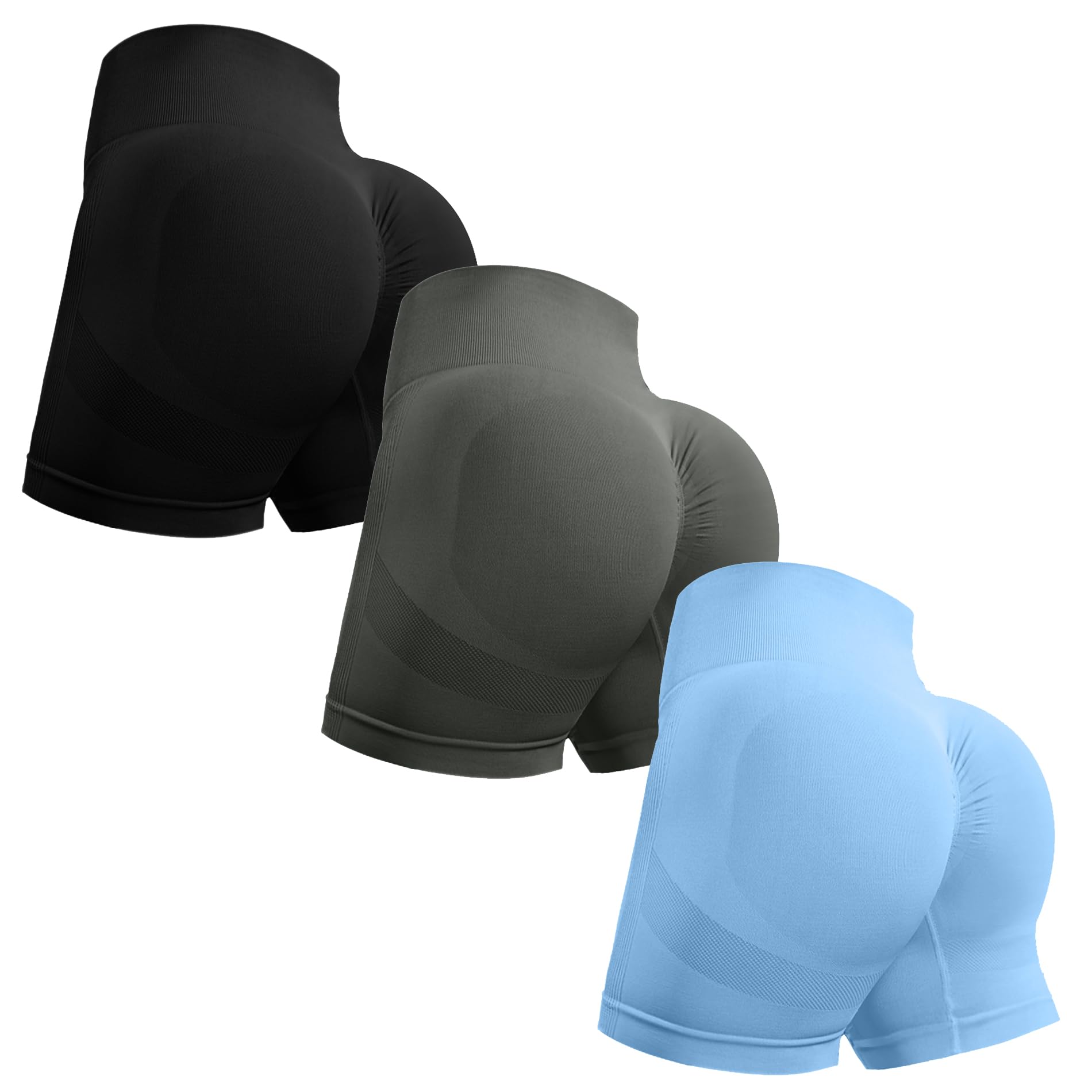 Photo 1 of OVESPORT 3 Piece Workout Shorts for Women Seamless Scrunch Butt Lifting High Waisted Yoga Gym Booty Running Short Pants