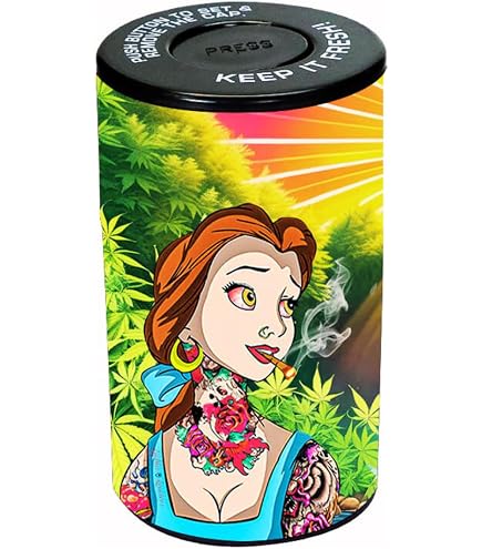 Airtight Glass Storage Jar – 6” Tall Herb Jar With “Peace & Love” Sugar Skull Design – Smell-Proof, Freshness-Keeping Container