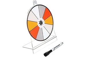 iobiotio Small Prize Wheel with Pen, 6 inch Spinning Wheel for Prizes with Stand, 10 Slots Color Small Tabletop Roulette Spinner, Easy Assembly and Erasable, Portable, 6 inch, Arylic Clear