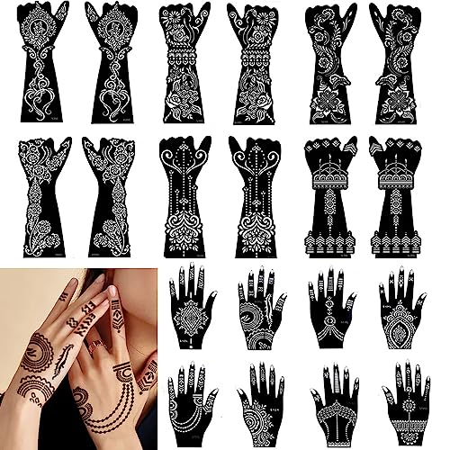 20 Sheets Large Henna Tattoo Stencils, Temporary Tattoo Templates for Hand Forearm Indian