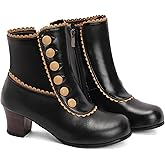 Alyaafifa Vintage Low Heel Ankle Boots for Women Round Toe Two-Toned Rivets Studded Short Boots Gothic Victorian Booties with Zipper Matte Leather Dress Shoes 2 Inches Comfortable