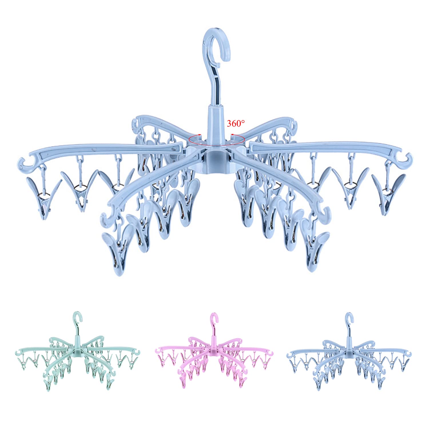 BONYCUST 24 Peg Folding Sock Hanging Rotatable Drying Rack Hanger Sock Dryer for Lingerie Clothes Shoe Insoles Underwear Baby Clothes & Hats (Blue) — image 1